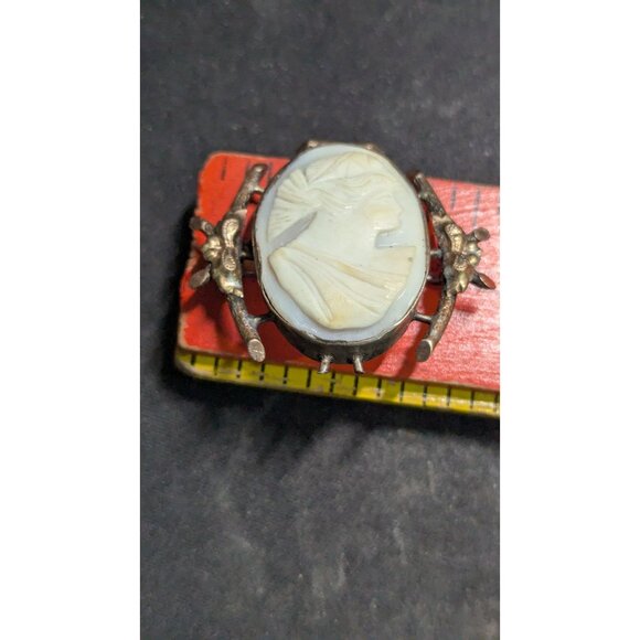 Antique Cameo Brooch Oval Profile Floral Frame Design  Elegant Estate - Picture 7 of 8